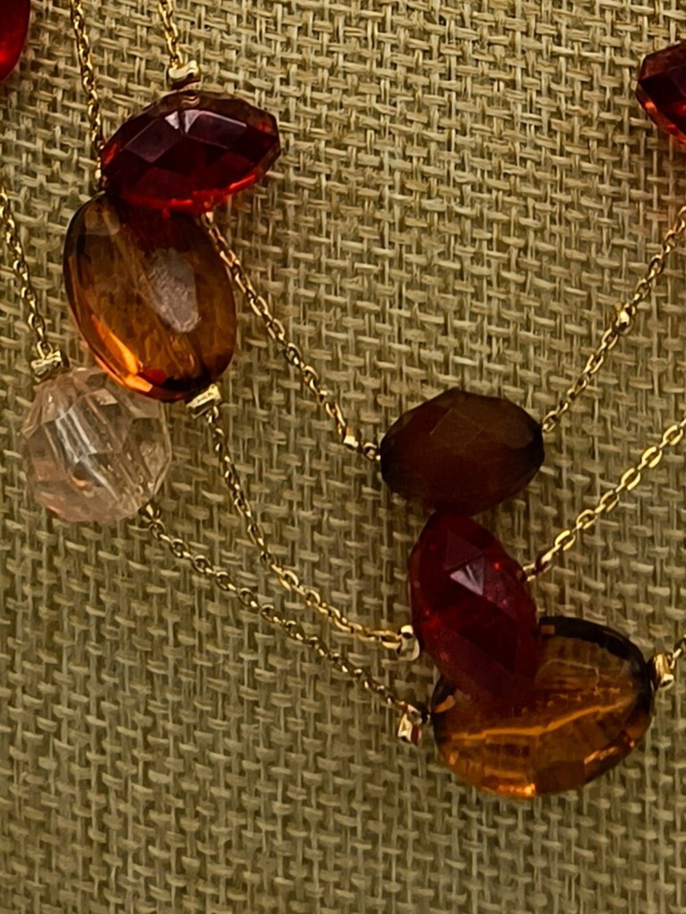 Vintage Avon SP Layered Gold‑Tone Faceted Warm Jewel Tone Resin Bead Necklace